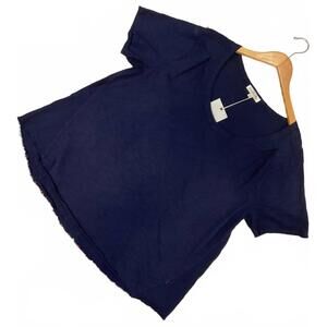 NEW MODODOC women's short sleeve pleated shoulder tee in vibrant navy